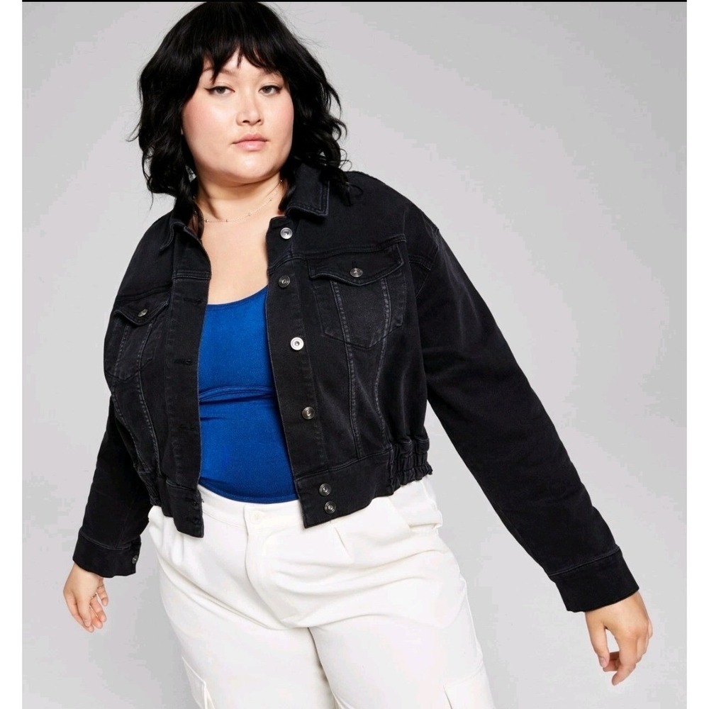 Y2K‎ Indie Sleeze Denim Jacket Black Edgy Casual 2X Moto Skater Girl Tomboy NWT